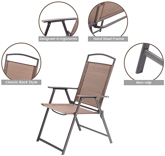 Garden Patio Dining Chair Outdoor Portable Folding Chair with Armrests