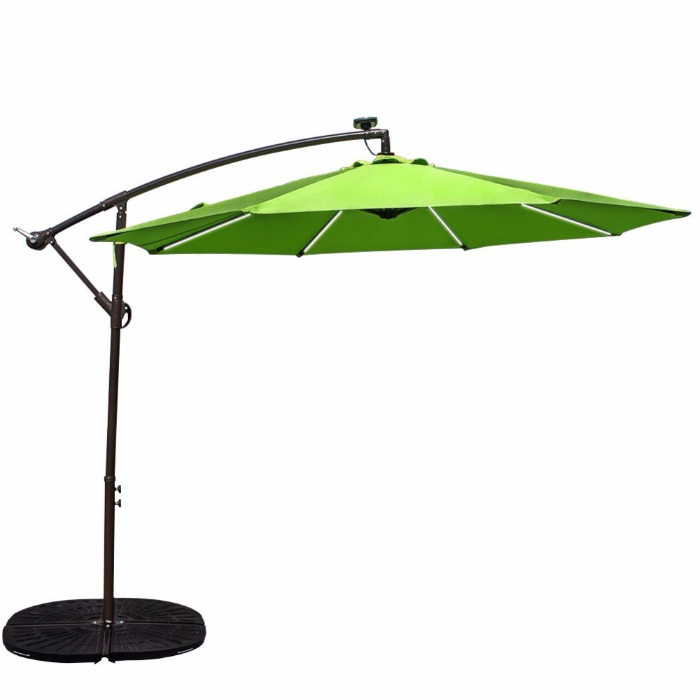 Uplion Solar Light Umbrella, 10ft Light Outdoor Offset Cantilever Led Umbrella parasol for Patio or Porch, Ground Stand
