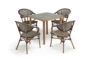 Uplion New Arrival Outdoor Aluminum Bistro Cafe Balcony Bamboo Dining furniture Table and chair sets