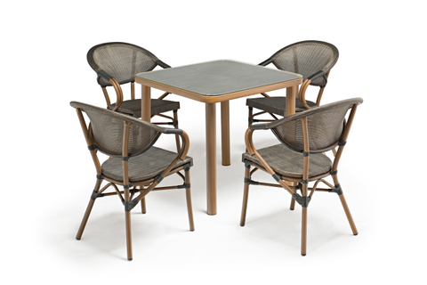 Uplion New Arrival Outdoor Aluminum Bistro Cafe Balcony Bamboo Dining furniture Table and chair sets