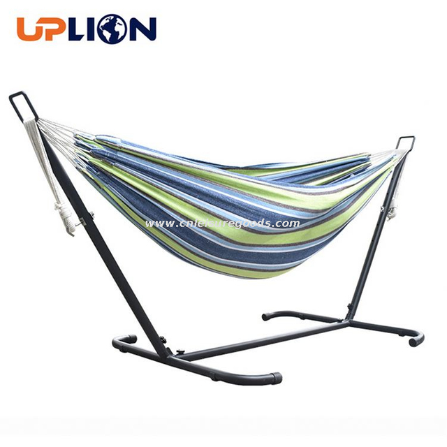 Uplion Portable Outdoor Hammock Swing Double Cotton Hammock With Metal Stand Camping Hammock