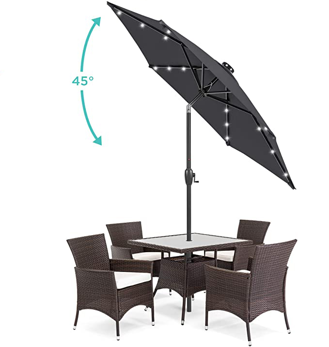 9' Solar 24 LED Light Patio Umbrella for Christmas with 8 Ribs/Tilt Adjustment and Crank Lift System sun garden parasol umbrella