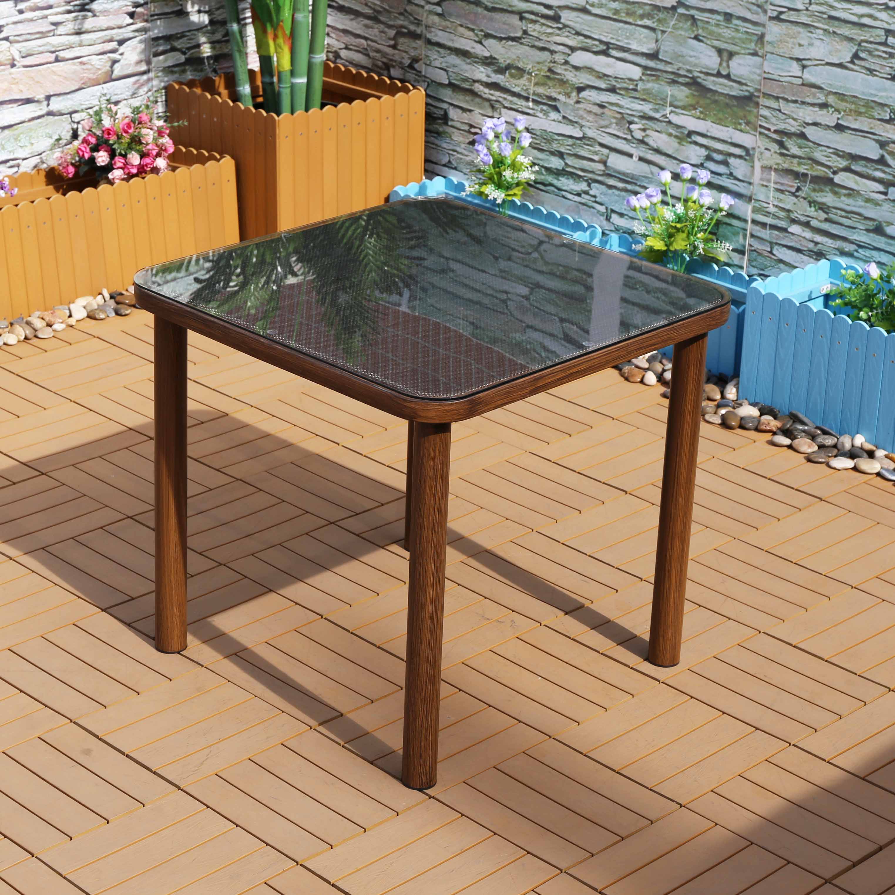 Uplion Garden furniture aluminum bistro cafe table outdoor bamboo look coffee dining table