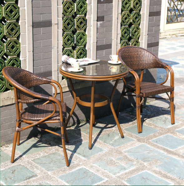 Uplion Garden Indoor-Outdoor Wicker Chair Armrest Chairs Bamboo Look Rattan Bistro Coffee Chair