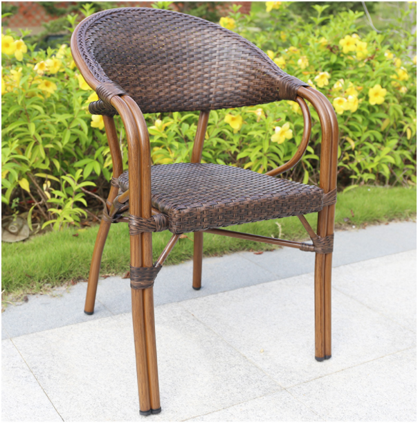Uplion Garden Indoor-Outdoor Wicker Chair Armrest Chairs Bamboo Look Rattan Bistro Coffee Chair