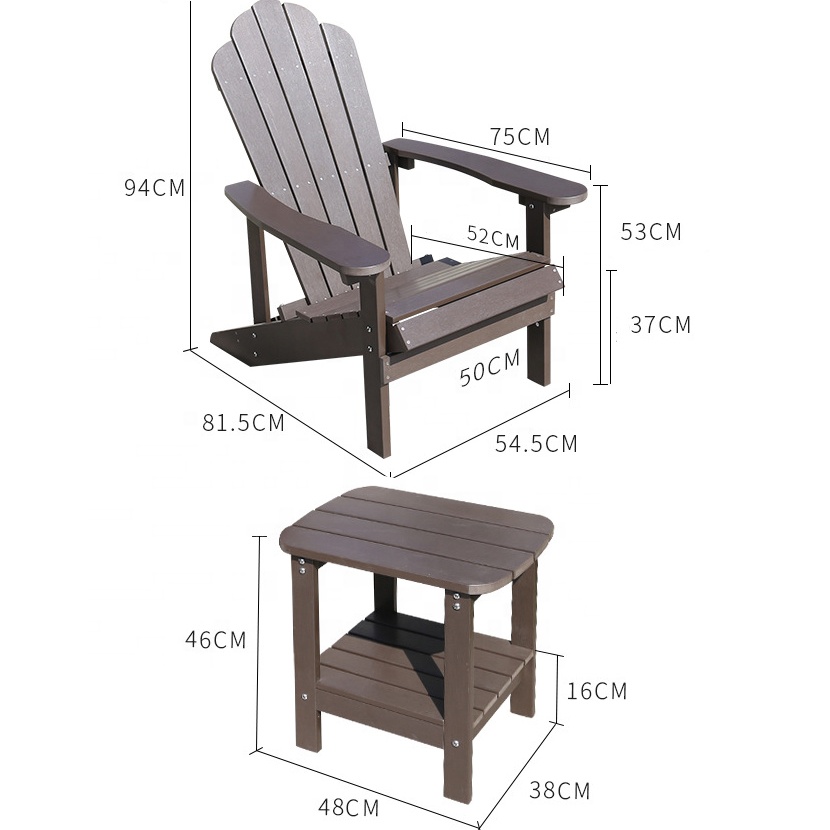 Uplion 3-Piece Classic Outdoor Patio Chair With Side Table For Garden, Pool Adirondack Chair And Table Set
