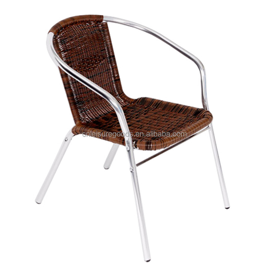 Uplion Aluminum Indoor-outdoor Rattan Coffee Bistro Chair Restaurant Patio Stackable Dining Chair