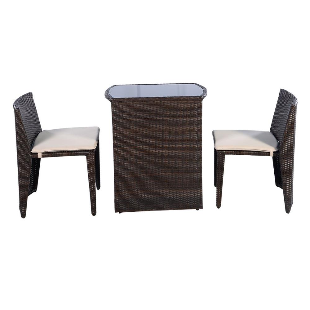 Uplion 3pcs High Quality Bistro Rattan Chair Table Cube Table Set for Patio Balcony and Pub