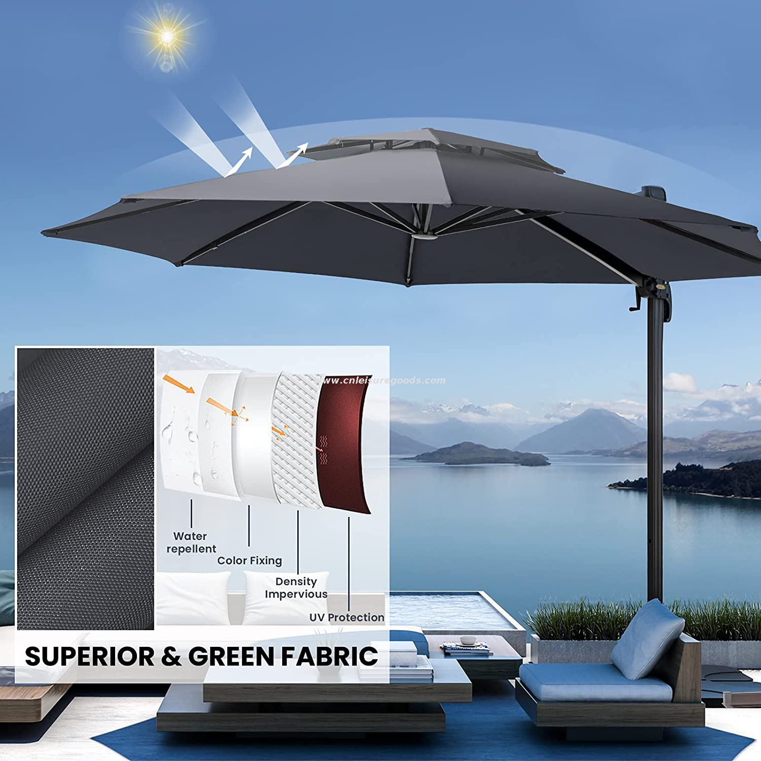 Uplion Aluminum Round Deluxe Roma Offset Umbrella Outdoor Hanging Umbrella Cantilever Patio Parasol Umbrella