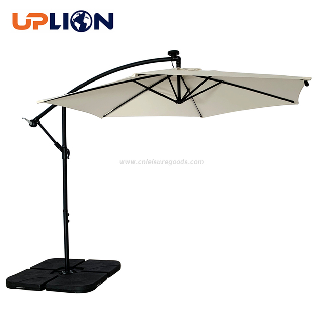 Uplion 10ft Large Round Market Patio Solar LED Light Umbrella Garden Parasol Outdoor Cantilever Umbrella