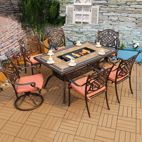 Tavolino Uplion in alluminio pressofuso, tavolo da cortile per patio alla moda per esterni rifinito in bronzo