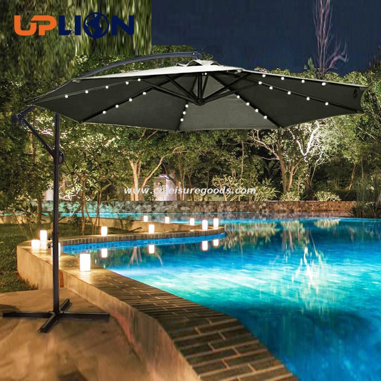 Uplion Led Umbrella Patio Solar Umbrella with LED Light 10ft Cantilever Solar Sun Garden Parasol Umbrella