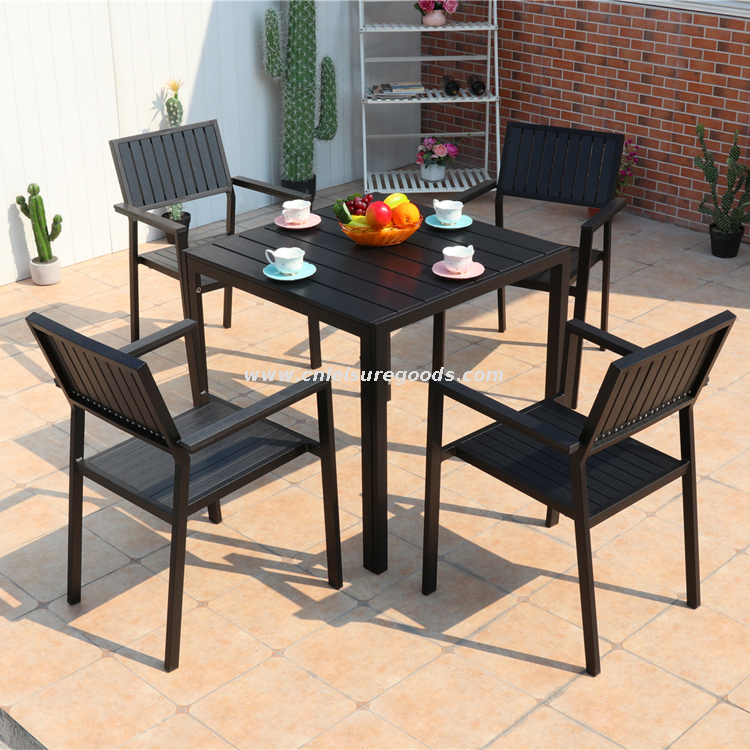 Uplion Outdoor Aluminum Table Plastic Wood Bistro Round Table Patio Furniture Coffee Table