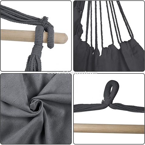 В комплект входят подвесные подушки-гамаки Uplion, одноместное кресло-качалка для использования в помещении и на открытом воздухе